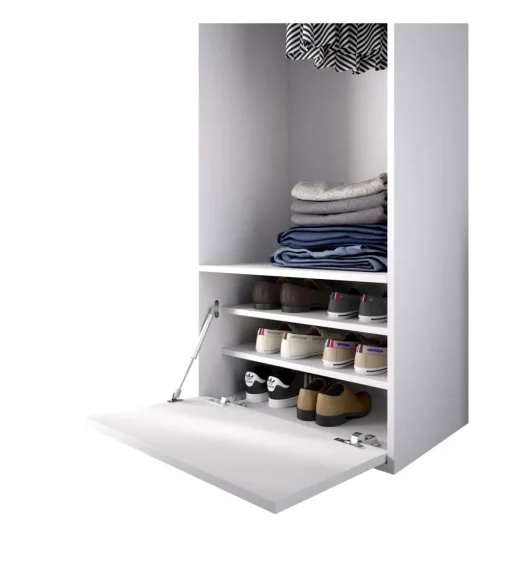 Vestidor Reus con zapatero y trasera reversible en blanco/natural, 205cm(alto) 60cm(ancho) 45cm(fondo)