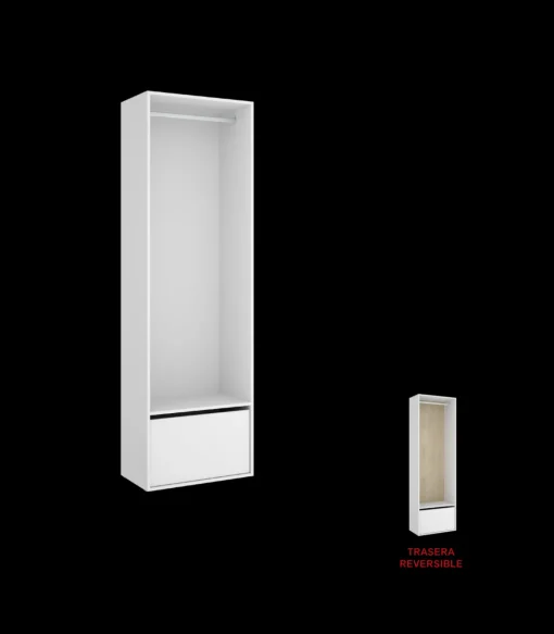 Vestidor Reus con zapatero y trasera reversible en blanco/natural, 205cm(alto) 60cm(ancho) 45cm(fondo)