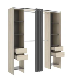 Vestidor Siles con cortina y baldas acabado natural/grafito 203 cm(alto)180 cm(ancho)50 cm(fondo)