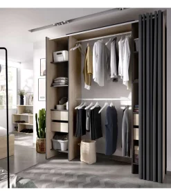 Vestidor Siles con cortina y baldas acabado natural/grafito 203 cm(alto)180 cm(ancho)50 cm(fondo)