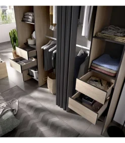 Vestidor Siles con cortina y baldas acabado natural/grafito 203 cm(alto)180 cm(ancho)50 cm(fondo)