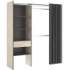 Vestidor Siles para dormitorio con cortina, 3 baldas y 1 cajon natural-grafito 205 cm(alto)160 cm(ancho)50 cm(fondo)