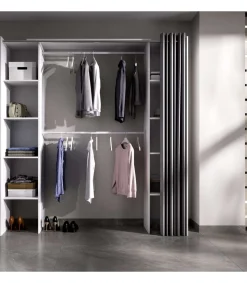 Vestidor Siles para dormitorio con cortina y baldas en blanco 205-203 cm(alto)180 cm(ancho)50 cm(fondo)