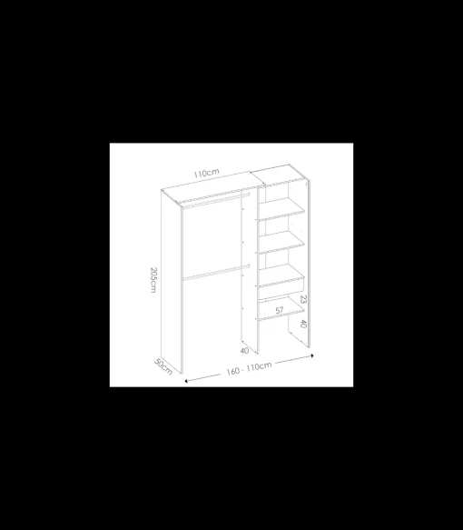 Vestidor Siles para dormitorio con cortina, 3 baldas y 1 cajon natural-grafito 205 cm(alto)160 cm(ancho)50 cm(fondo)
