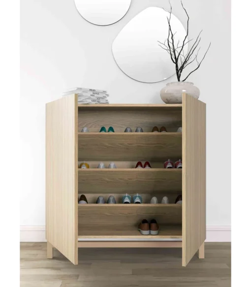 Zapatero 2 puertas modelo 513 acabado roble vallado, 90x90x27 (alto x ancho x fondo)