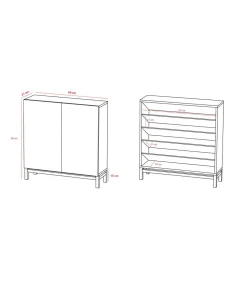 Zapatero 2 puertas modelo 513 acabado roble vallado, 90x90x27 (alto x ancho x fondo)