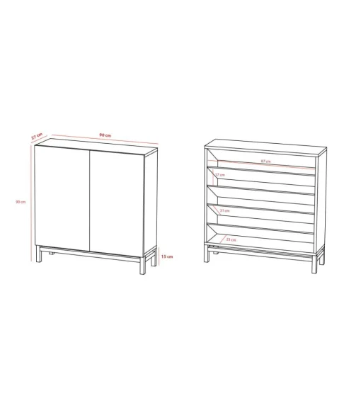Zapatero 2 puertas modelo 513 acabado roble vallado, 90x90x27 (alto x ancho x fondo)