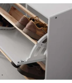Zapatero 2 trampones acabado madera maciza de pino color blanco lavado 77.5cm(alto)63 cm(ancho)27 cm(largo)