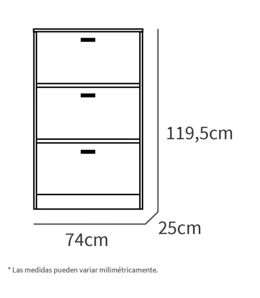 Zapatero 3 trampones Toledo en blanco. 74cm(ancho) 119.5cm(altura) 25cm(fondo)