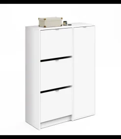 Zapatero 3 trampones y una puerta Trevi en blanco brillo. 85 cm(ancho) 122 cm(altura) 37 cm(fondo)