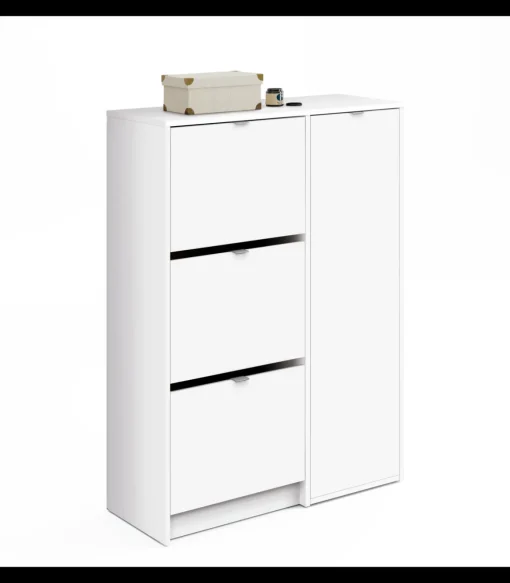Zapatero 3 trampones y una puerta Trevi en blanco brillo. 85 cm(ancho) 122 cm(altura) 37 cm(fondo)