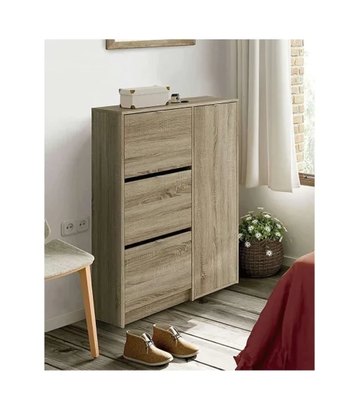 Zapatero 3 trampones y una puerta Trevi en roble cambrian. 85 cm(ancho) 122 cm(altura) 37 cm(fondo)