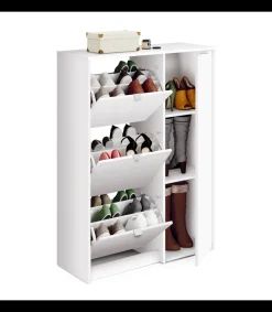 Zapatero 3 trampones y una puerta Trevi en blanco brillo. 85 cm(ancho) 122 cm(altura) 37 cm(fondo)