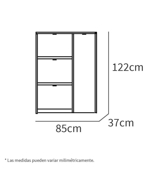 Zapatero 3 trampones y una puerta Trevi en roble cambrian. 85 cm(ancho) 122 cm(altura) 37 cm(fondo)