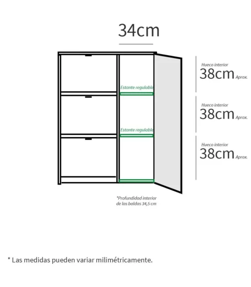 Zapatero 3 trampones y una puerta Trevi en blanco brillo. 85 cm(ancho) 122 cm(altura) 37 cm(fondo)